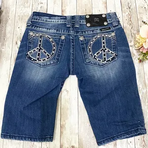 Miss Me JP5091BM Bermuda Peace Out Studded Low Rise Denim Jean Shorts 25 thumbnail 3
