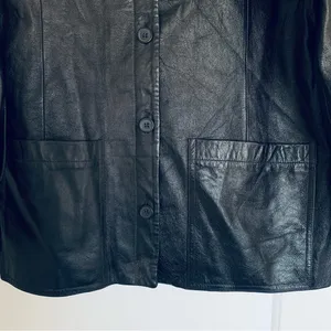 90s Vintage Women's Oversized Black Leather Jacket Size L thumbnail 7