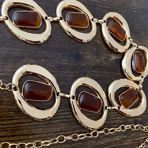 Gold Y2K Faux Amber Stone Chunky Oval Chain Belt, Fits 16-45 Inches, X7GA1385 thumbnail 7