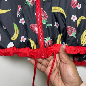 Nike Women Woven Jacket Mediun Black‎ Fruit Banana Strawberry Windbreaker thumbnail 6