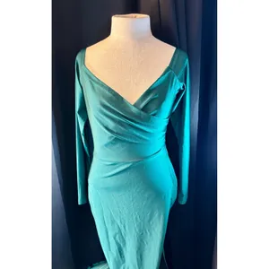Emerald Green Long Sleeve V-Neck Wrap Maxi Dress Mermaid Formal Gown S thumbnail 7