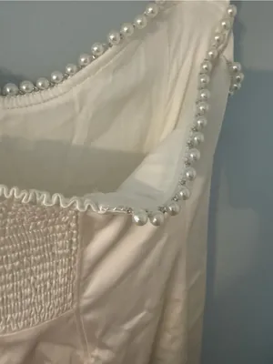 BHLDN NWT Ivory Satin Pearl Embellished Bridal Midi Dress Size S thumbnail 4