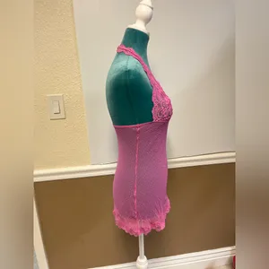 Vintage Victoria’s Secret Teddy‎ M bubblegum Pink Sheer Lace Babydoll Lingerie thumbnail 7
