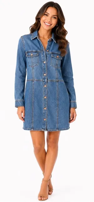 Frye Classic Blue Denim Button-Front Shirt Long Sleeve Dress boho western fall thumbnail 1