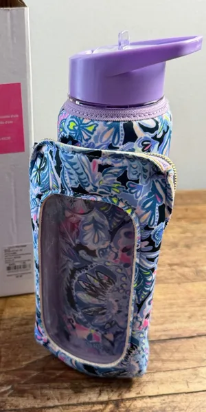 Lilly Pulitzer "Namastay in the Jungle" neoprene sleeve water bottle holder thumbnail 1