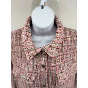 Avec Les Filles Pink Tweed Jacket Long Sleeve Button Front Womens Size L thumbnail 4
