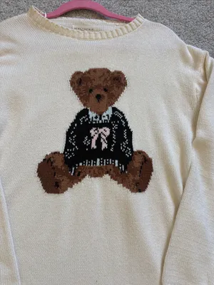 Aeropostale Cream Knit Sweater with Teddy Bear thumbnail 3