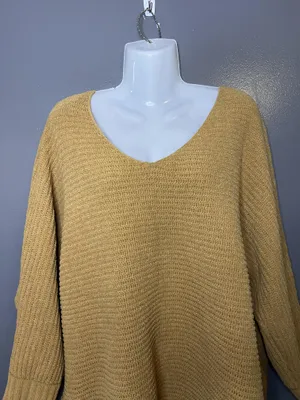 American Eagle Sweater Tunic Womens Medium Yellow Waffle Knit V Neck Oversized thumbnail 1