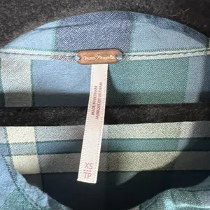 Free People Loveland Plaid‎ Button Down Shirt Blue Rayon Cotton Tunic Sz XS Boho thumbnail 4