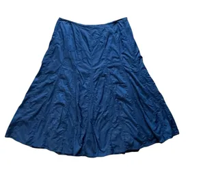 Talbots Woman Blue Embroidered Gored Midi Skirt Size 14W Cotton Blend A-Line thumbnail 1