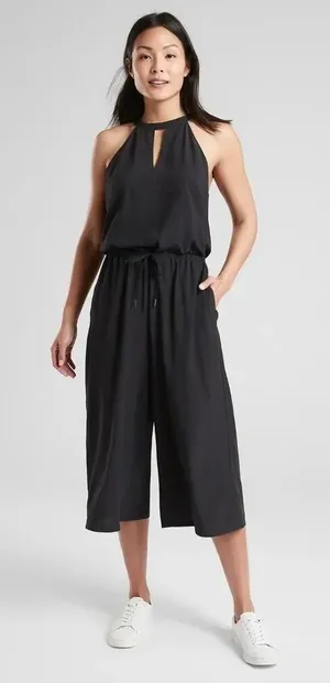 Athleta Black Sol Wide Leg Romper Jumpsuit Sz 2 #416636 N0525 #784 thumbnail 1