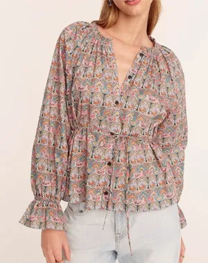 J. Crew Tie-Waist Organic Cotton Top in Liberty Giorgia Duke Fabric - Size S thumbnail 1