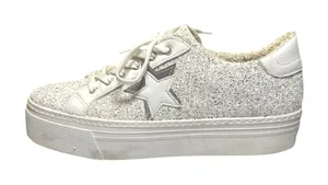 Steve Madden Womens White 2 Star Glitter Low Top Platform Sneakers Shoes Size 41 thumbnail 1