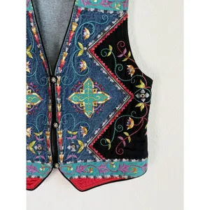 Vintage Hairston Roberson ROPA Denim‎ Vest Women's Small Floral Embroidery USA thumbnail 4