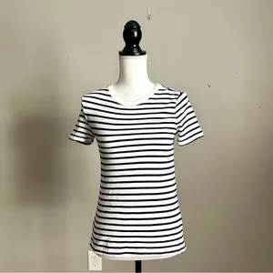 J. CREW | Navy Blue & White Striped Vintage Cotton T-shirt Sz XXS thumbnail 2