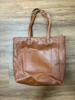 Universal Threads Brown Faux Leather Tote Shoulder Bag Zip Top Large Pocket Purse thumbnail 3