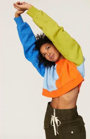 Simon Miller Blue Orange Cropped Colorblock Pullover Sweatshirt Size XS thumbnail 2