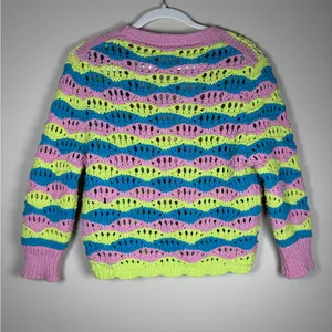 Zara Chunky Crochet Striped Front Tie Cardigan Retro Boxy Vibrant Y2K Sz M thumbnail 11