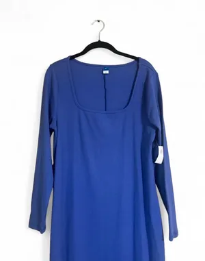 Old Navy Dress Sz XL Square Neck Long Sleeve Maxi Side Slits Ribbed Textured thumbnail 5