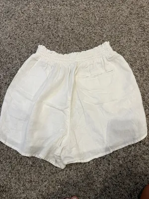 aerie Cream High-Waist Smocked Linen-Blend Shorts thumbnail 4