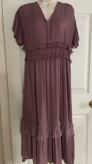 bohme Ruffled V-Neck‎ Maxi Dress in dark mauve thumbnail 1