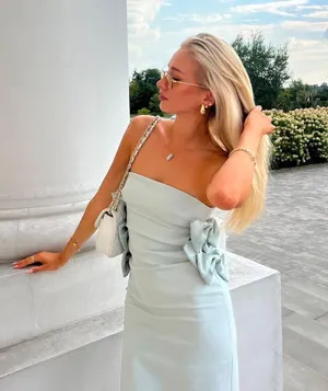 Zara dress midi maxi bodycon strapless bow fitted wedding party cocktail thumbnail 6