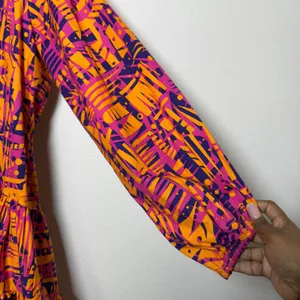 Diyana Women African Print Dress‎ Orange Pink Abstract Tiered Bohemian Artsy thumbnail 6