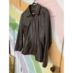 Wilsons Leather Brown Lambskin Zip Jacket Womens Large Y2K Minimalist Coat thumbnail 3