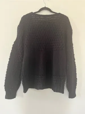 Free People Black Chunky Open Knit Oversized Sweater Small Wool Boho Capsule thumbnail 5