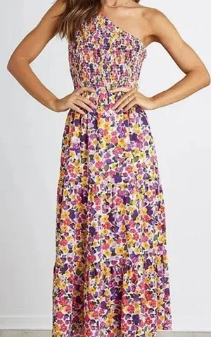 BTFBM Floral Flowy Beach Boho One Strap Maxi Dress Size Small thumbnail 2