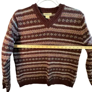 Aeropostale Vintage Wool Sweater Fair Isle V-Neck Burgundy Striped Mens Medium M thumbnail 5