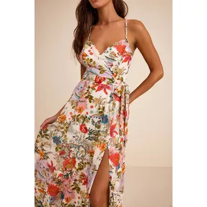Lulus Amara White Multi Paisley Print Wrap Midi Dress Cocktail Resort XL NWT thumbnail 5