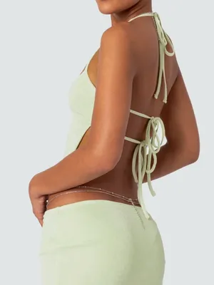Edikted keke tie back top spaghetti straps green Small Coachella thumbnail 5