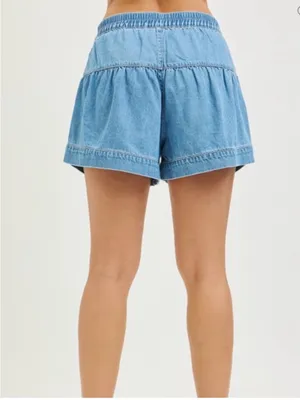 Risen Elastic Light Blue Denim Button-Front Slouchy Shorts NWT thumbnail 2