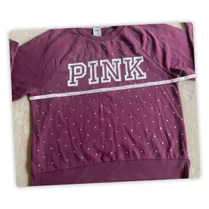 PINK Victoria's Secret Women's Studded Logo Sweatshirt Burgundy Size M thumbnail 2