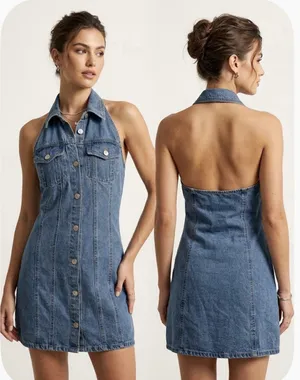 House of Harlow 1960 Women’s Denim Halter Mini Dress Backless Y2K Blue Size S thumbnail 2