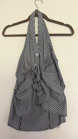 Commense Halter Striped Button Up Tank Blue Size XS thumbnail 1