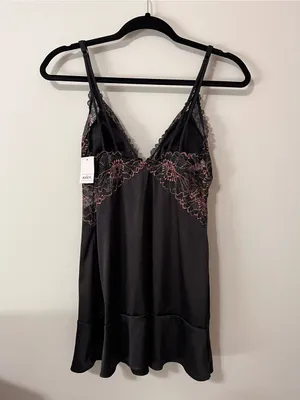 SEXY Satin & Lace Silky Black Lingerie Sleep Dress Auden Women’s Slip Sz S NWT thumbnail 3