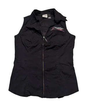 Harley-Davidson Womens Black Rhinestone Eagle Zip Front Sleeveless Shirt Small thumbnail 1