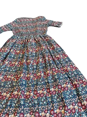 Ivy City Co Navy Burgundy Floral Smocked Midi Dress Boho Chic Day Medium Women's thumbnail 12
