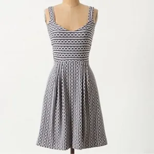 Anthropologie Postmark Rolo Crossback Gray & White Fit & Flare Dress Small thumbnail 5