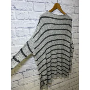 Free People Striped Knit Pullover Sweater Sz XS Gray Loose Boho Oversized thumbnail 10