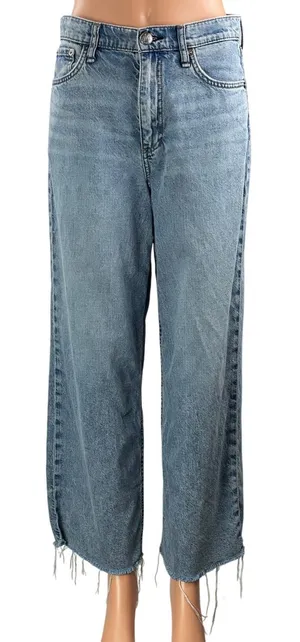 Rag & Bone Womens Blue High Rise Cropped Frayed Wide Leg Denim Jeans Pants Sz 26 thumbnail 1