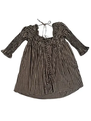 Free People Women’s Star Dip Mini Dress in Black Brown Combo Retro Babydoll Sz M thumbnail 3