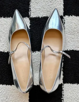 Ann Taylor Silver Mary Jane Block Heels Pointed Toe 6 thumbnail 1