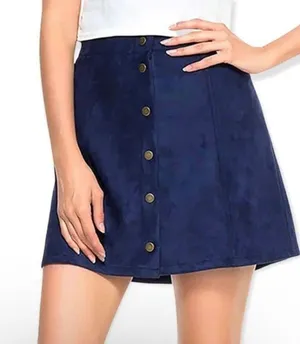 Deep Blue Button Down Faux Suede Mini Skirt Size Medium thumbnail 1