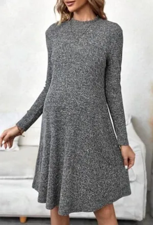 Old Navy Sz L Stretch Marled Pullover Flare Swing Midi Dress Long Flare Sleeve thumbnail 1
