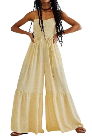 Free People 100%Viscose Little Of Your Love Yellow Floral Jumpsuit Size XS L-20 thumbnail 1
