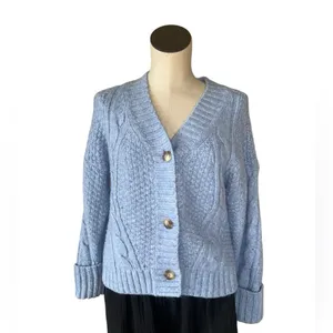 NEW Abercrombie & Fitch Cable Chunky Knit Smoke Blue Women's Cardigan Small thumbnail 2