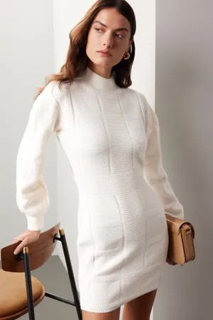 Area Stars White Open Back Knit Long Sleeve Mock Neck Sweater Mini Dress Size M thumbnail 1